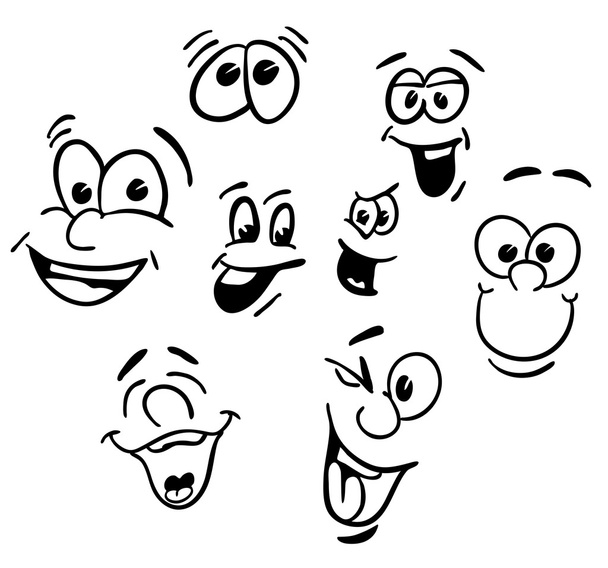 Dibujado a mano Emocional Caras de dibujos animados felices
 - Vector, imagen