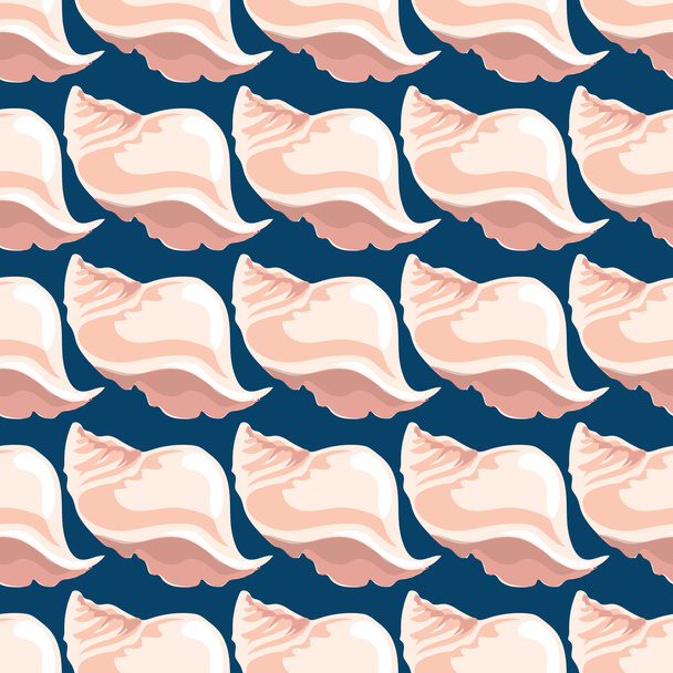 Hand-drawn illustrations.Image with sea shells on a blue background. Seamless pattern. - Vector, Image