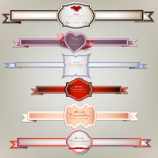 Set of holiday ribbons and labels. Vector background - Vektör, Görsel