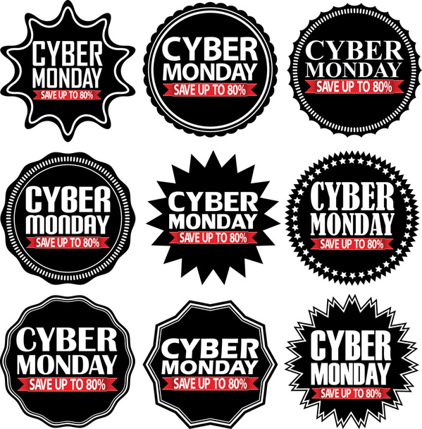 Cyber monday save up to 80%  black signs set, vector illustratio - Vector, Image