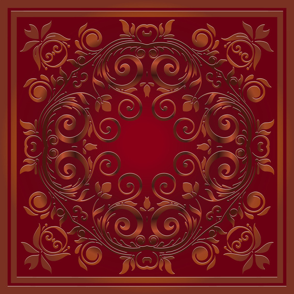abstract decorative embossed floral pattern sprinkler circular shape in Victorian style on the red background - Διάνυσμα, εικόνα