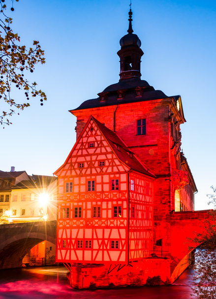 Világító történelmi városháza Bamberg - Fotó, kép