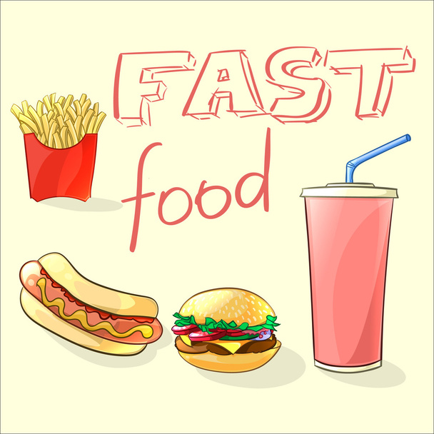 Fast food illustration in cartoon style. Vector - Vector, Image