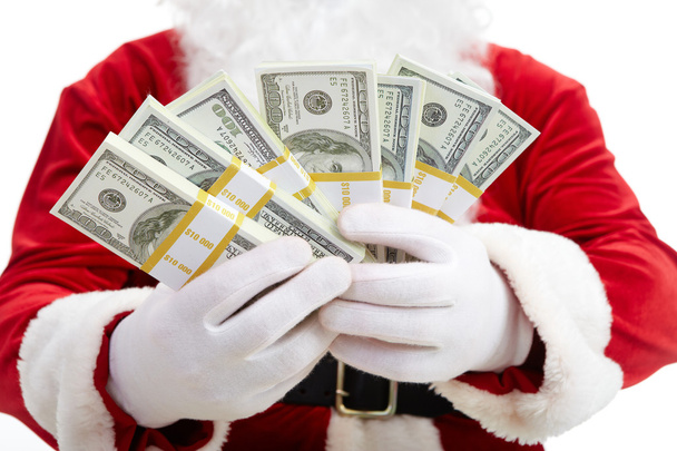 Photo of happy Santa Claus with dollar bills - Valokuva, kuva