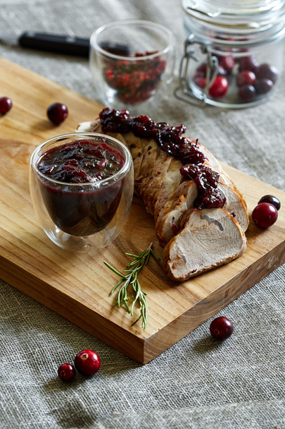 pork loin slices with cranberry jam - Photo, Image