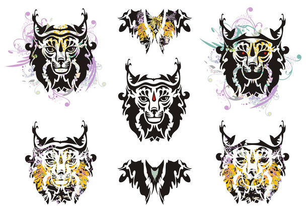 Set de Lynx salpicaduras con elementos florales
 - Vector, Imagen