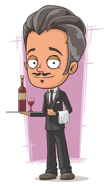 Camarero clásico de dibujos animados con vino
 - Vector, imagen