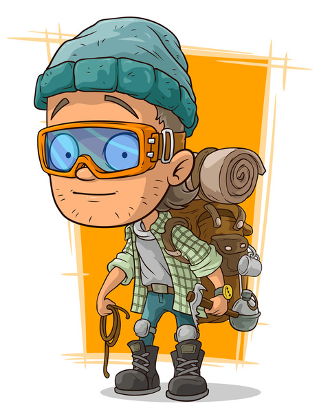 Cartoon man in eyeglasses with backpack - Vector, Image