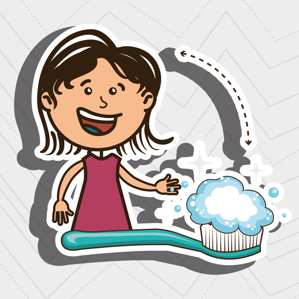 meisje met tandenborstel geïsoleerd pictogram ontwerp - Vector, afbeelding