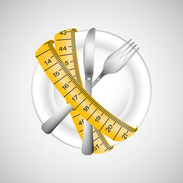 plate and cutlery with tape measure - Vector, Image