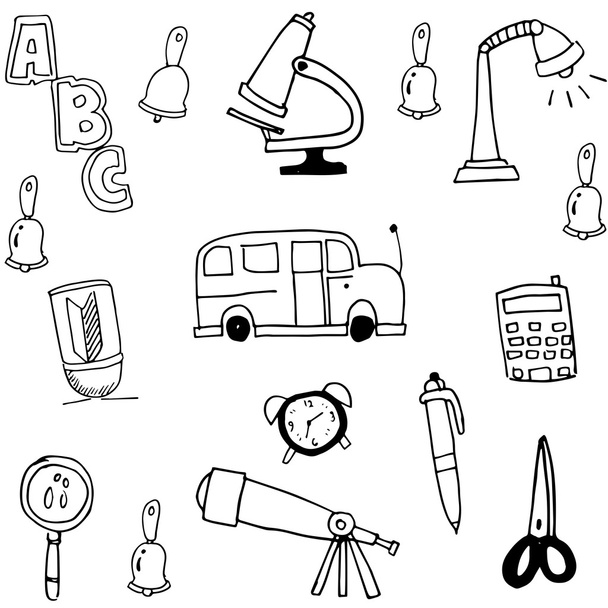 Tools school hand draw in doodle - Vetor, Imagem