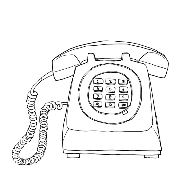 Винтажный телефон ручной работы линии живописи милые иллюстрации
 - Фото, изображение