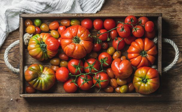 Colorful tomatoes of different sizes  - Фото, изображение