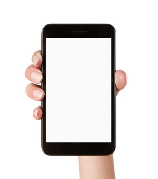 Telefone inteligente em branco na mão
 - Foto, Imagem