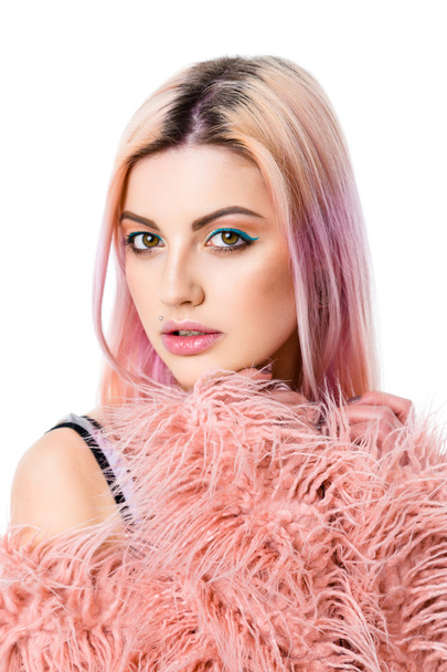  girl model with pretty sexy face and pink hair - Φωτογραφία, εικόνα
