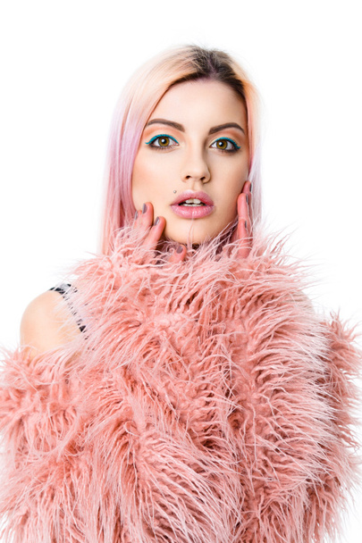  girl model with pretty sexy face and pink hair - Foto, imagen
