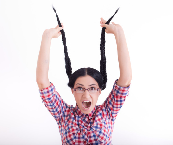 Girl with braids fooling around - Photo, Image
