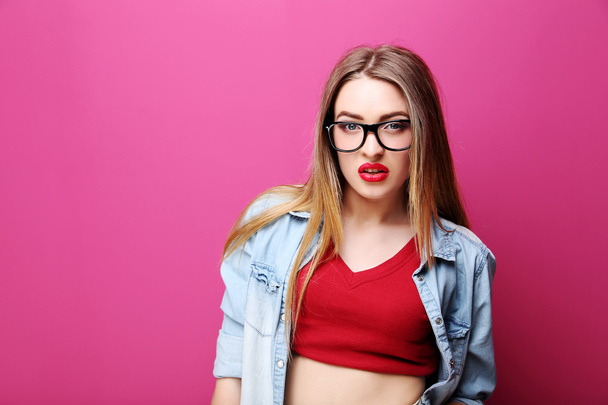 Portrait of a beautiful hipster girl - 写真・画像