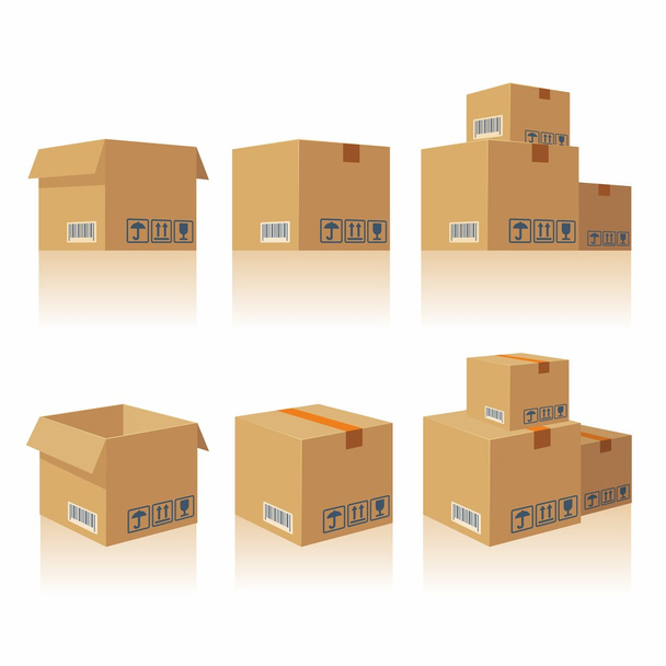 Fechado aberto reciclar marrom caixa de embalagem caixa de entrega sinais frágeis
 - Vetor, Imagem