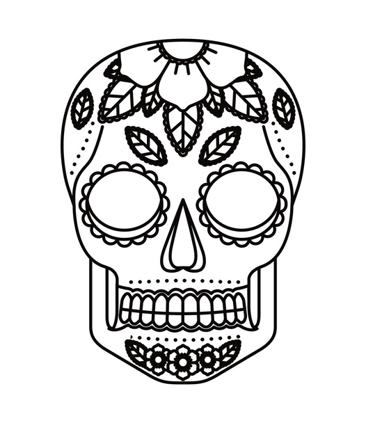 skull and flowers tattoo isolated icon design - Vector, Image