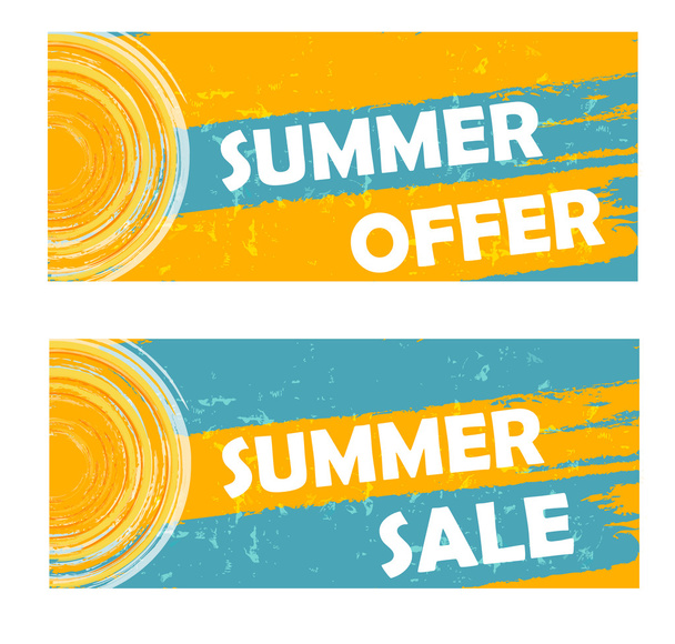 letní nabídka a prodej se slunečních znamení, nakreslené prapory, vektorový - Vektor, obrázek