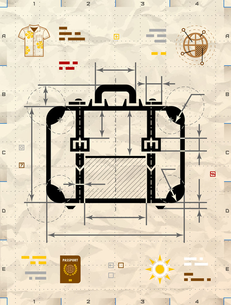 Silhouette de valise comme schéma technique
 - Vecteur, image