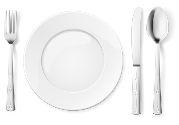 Empty plate with spoon, knife and fork - Вектор, зображення