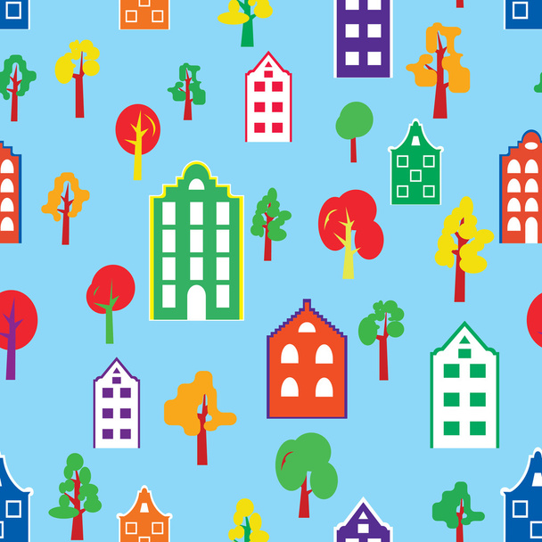 Бесшовный фон с европейскими домами яркого цвета
 - Вектор,изображение