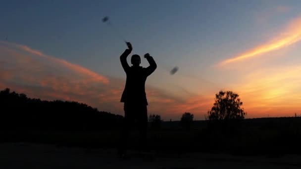 Circus Was Doing a Show at Sunset. he Twists in the Hands of the Poi. Slow Motion. - Footage, Video