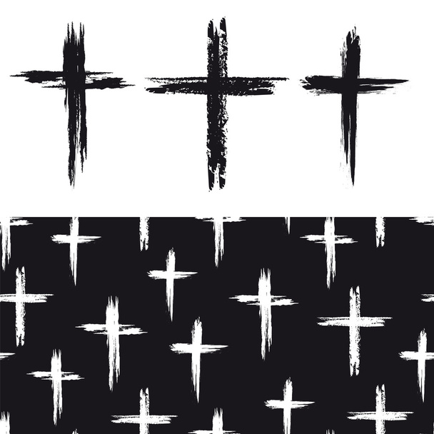 Seamless pattern with grunge crosses - Vector, Image