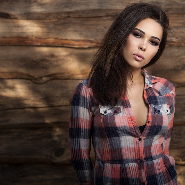 Young sensual & beauty woman pose on grunge wooden background - Foto, immagini