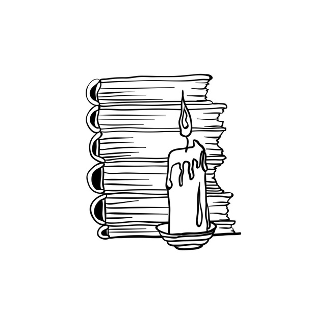 doodle στοίβα βιβλία και κερί - Διάνυσμα, εικόνα