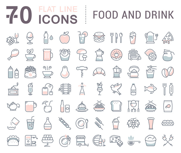 Set Vector Flat Line Icons Drinks and Food - Vector, Image