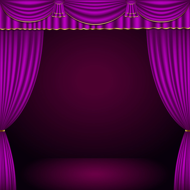 Violet and gold theater curtain classic background - Vector, Image