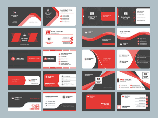 Visitenkartenvorlagen. Schreibwaren Design Vektor Set. rote und schwarze Farben. flache Vektor-Illustration - Vektor, Bild