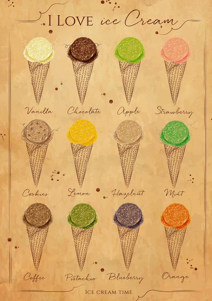 Ice cream menu kraft - Vector, Image
