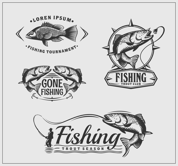 Fishing labels. Vector illustration. - Vektör, Görsel