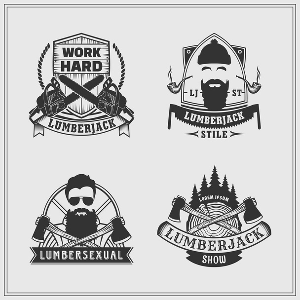 Set of lumberjack labels and emblems. - Vektör, Görsel