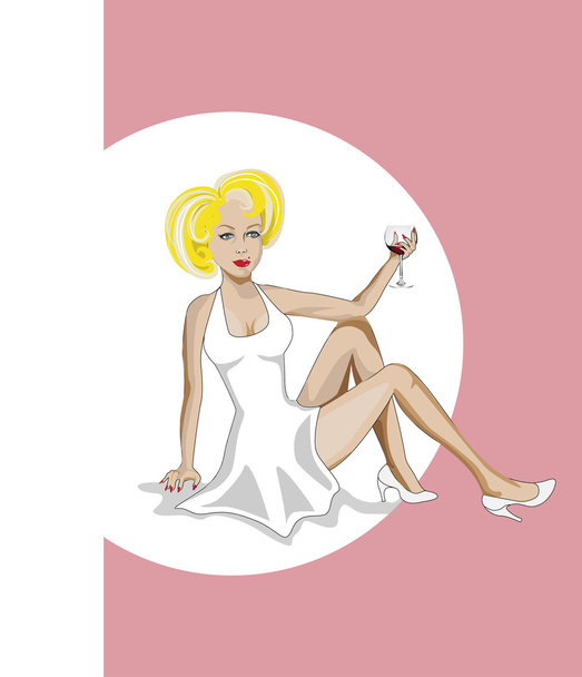 blond woman with the wine - Vector, Image