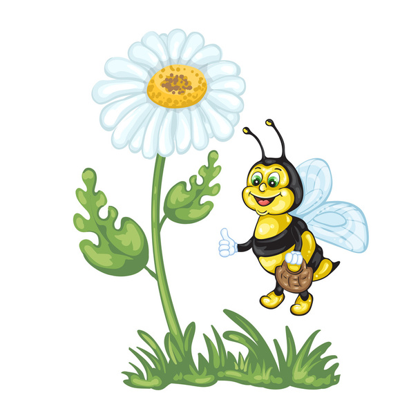 Abbildung von Biene und Gänseblümchen  - Vektor, Bild