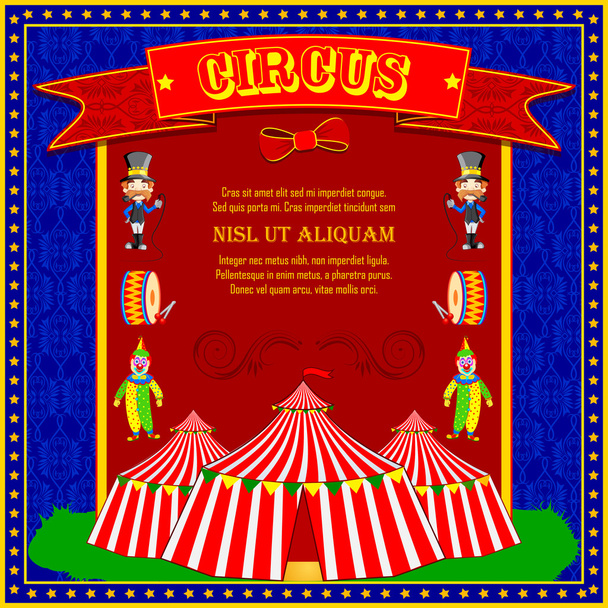 Vintage Circus Sarjakuva Juliste Kutsu Party Carnival ja mainonta
 - Vektori, kuva