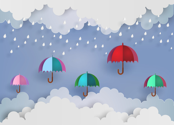 värikäs sateenvarjo ilmassa sateella
 - Vektori, kuva