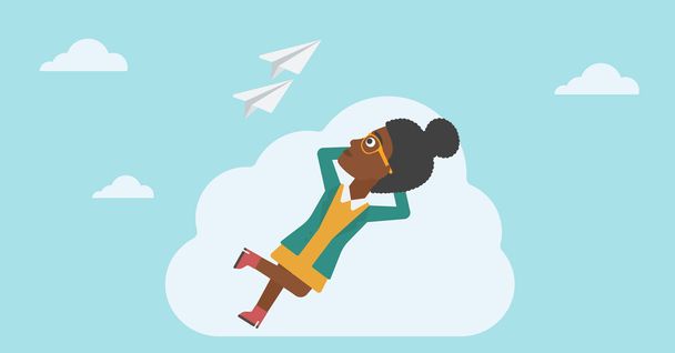 Biznes kobieta leżąc na chmury ilustracja wektorowa. - Wektor, obraz