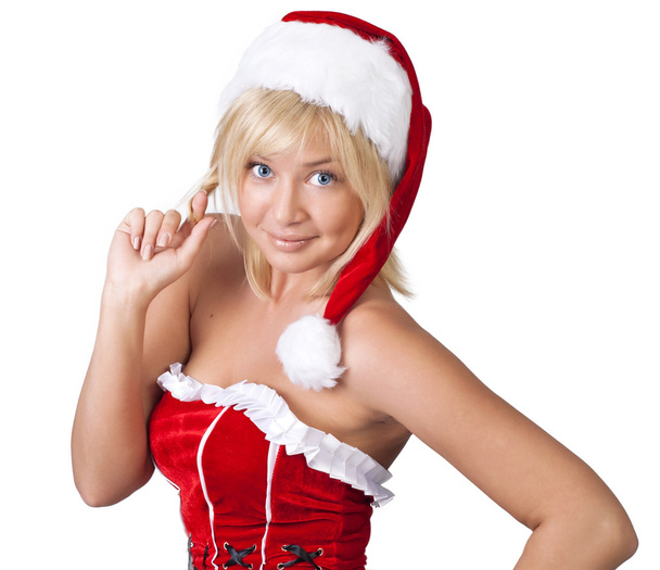 Beautiful smiling woman in Santa Claus clothes, portrait - Foto, Imagem