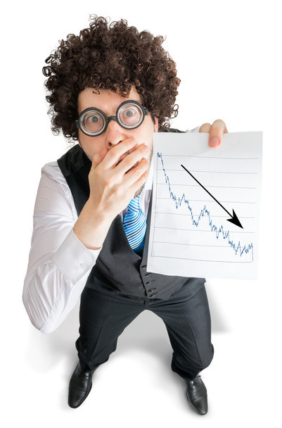 Επιχειρηματίας δείχνει γράφημα κακή επένδυση και απώλεια προόδου - Φωτογραφία, εικόνα