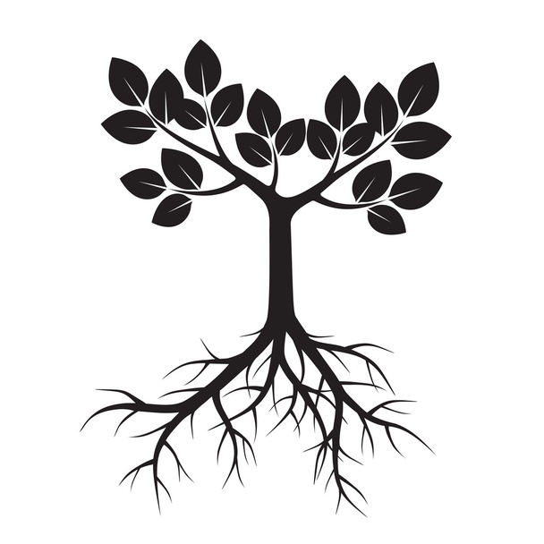 Black Tree and Roots. Vector Illustration. - Vector, Image