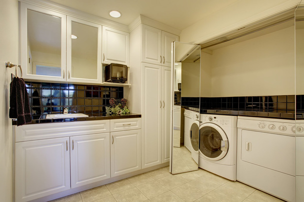 Pequena sala de cozinha com área de lavandaria embutida
. - Foto, Imagem