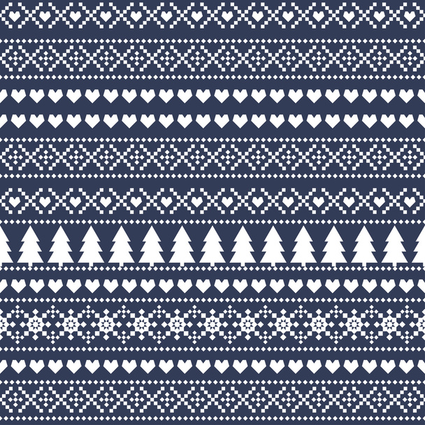 Patrón de Navidad simple - Árboles de Navidad, copos de nieve sobre fondo azul
. - Vector, Imagen