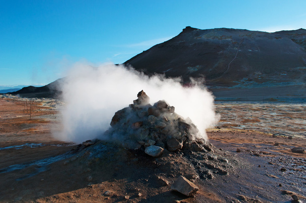 Iceland: a puffing steam fumarole in Hverir, a geothermal area in the Myvatn region  - Photo, Image