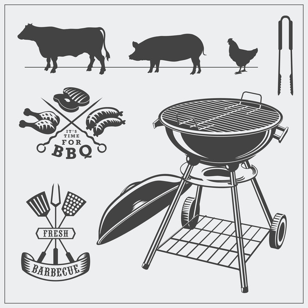 Set of BBQ labels and symbols. - Vektor, Bild